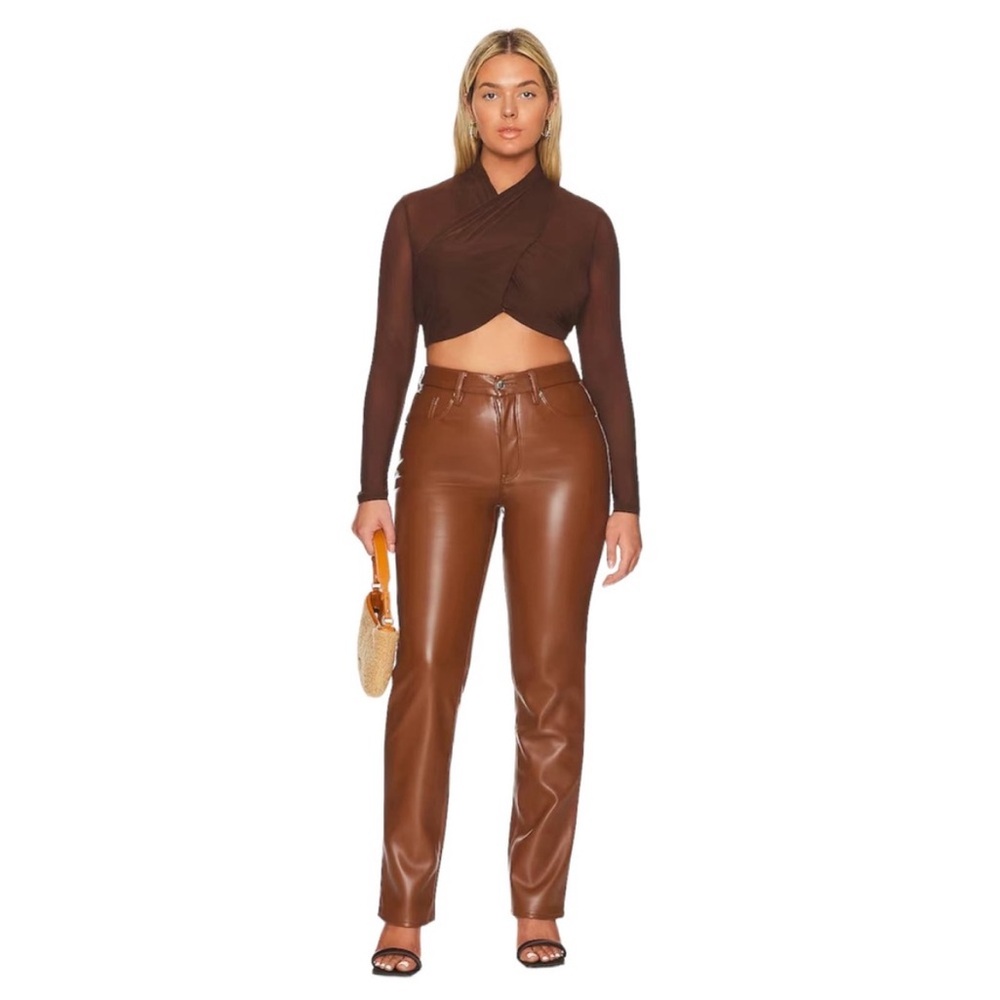 Good American Better Than Leather Burnt Caramel High Rise Faux Leather Pant